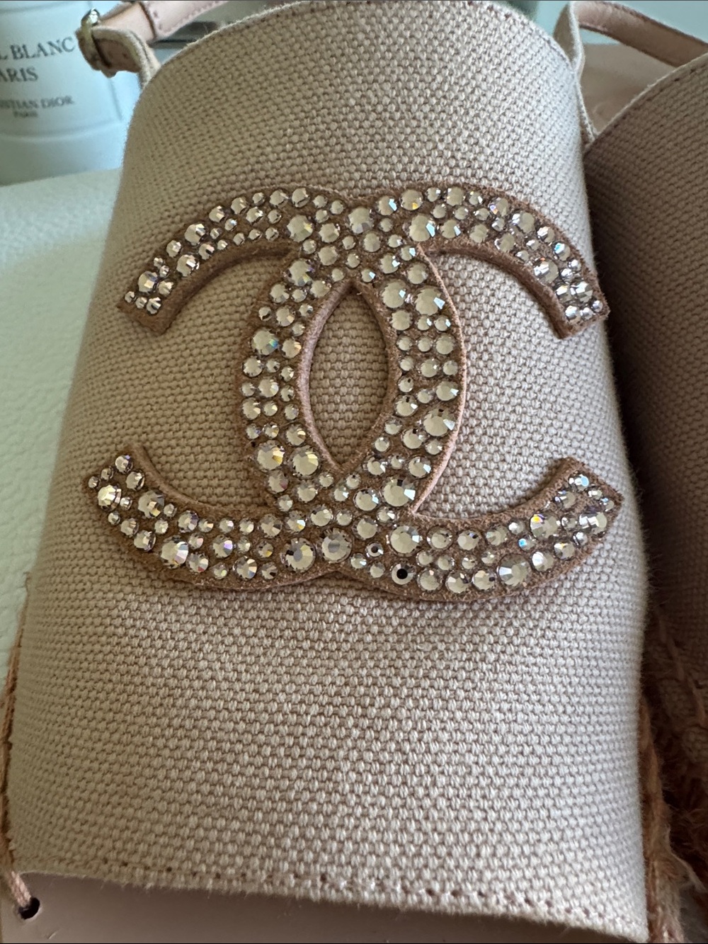 CHANEL Crystal CC Logo Espadrille in Blush